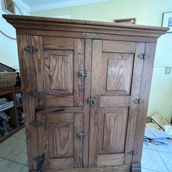 Antique New Columbia Icebox – Solid Wood, Original Hardware