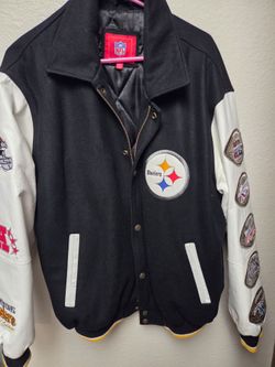 NFL Pittsburgh Steelers 5x Super Bowl Champs Leather Varsity Jacket Men's size L
