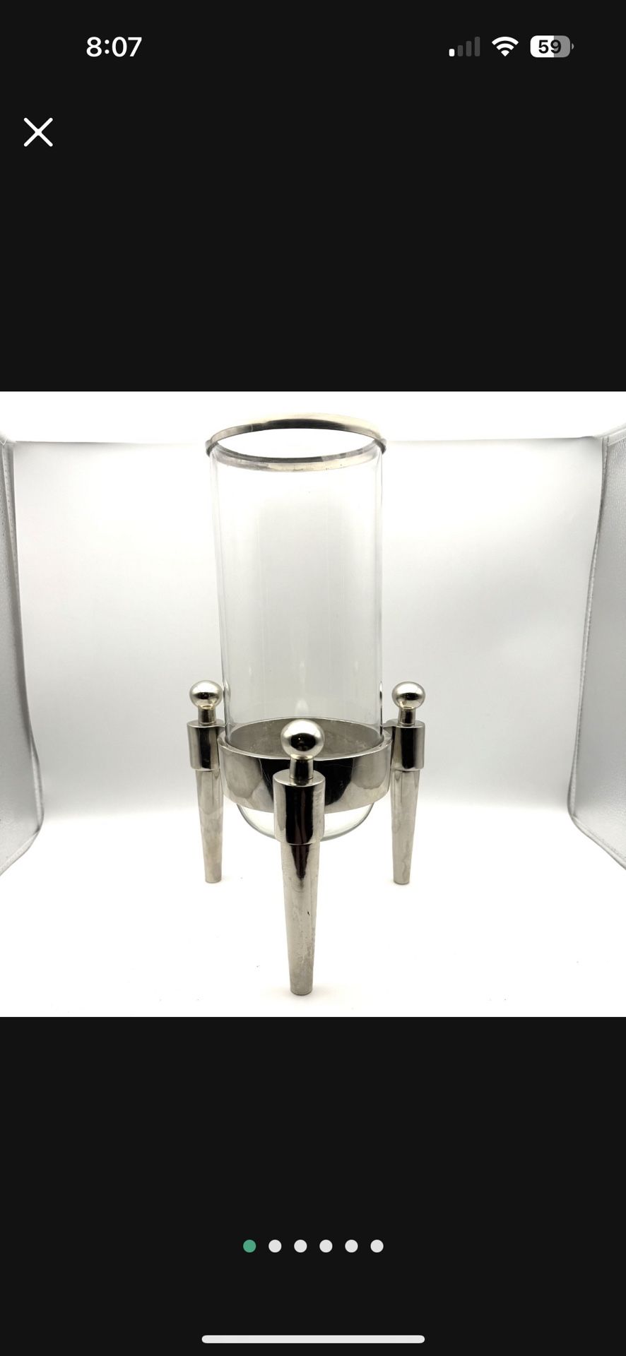 Tri- Post Hurricane Vintage Nickel Free Standing Candle Holder