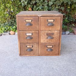 ANTIQUE FILE CABINET CARD CATALOG SIX  DRAWERS DOVETAIL WITH DIVIDERS 20" W X 16" D X 20" T