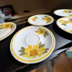 Mikasa Cera Stone Flora Pattern From The 70s 5pc 6in Saucer Set