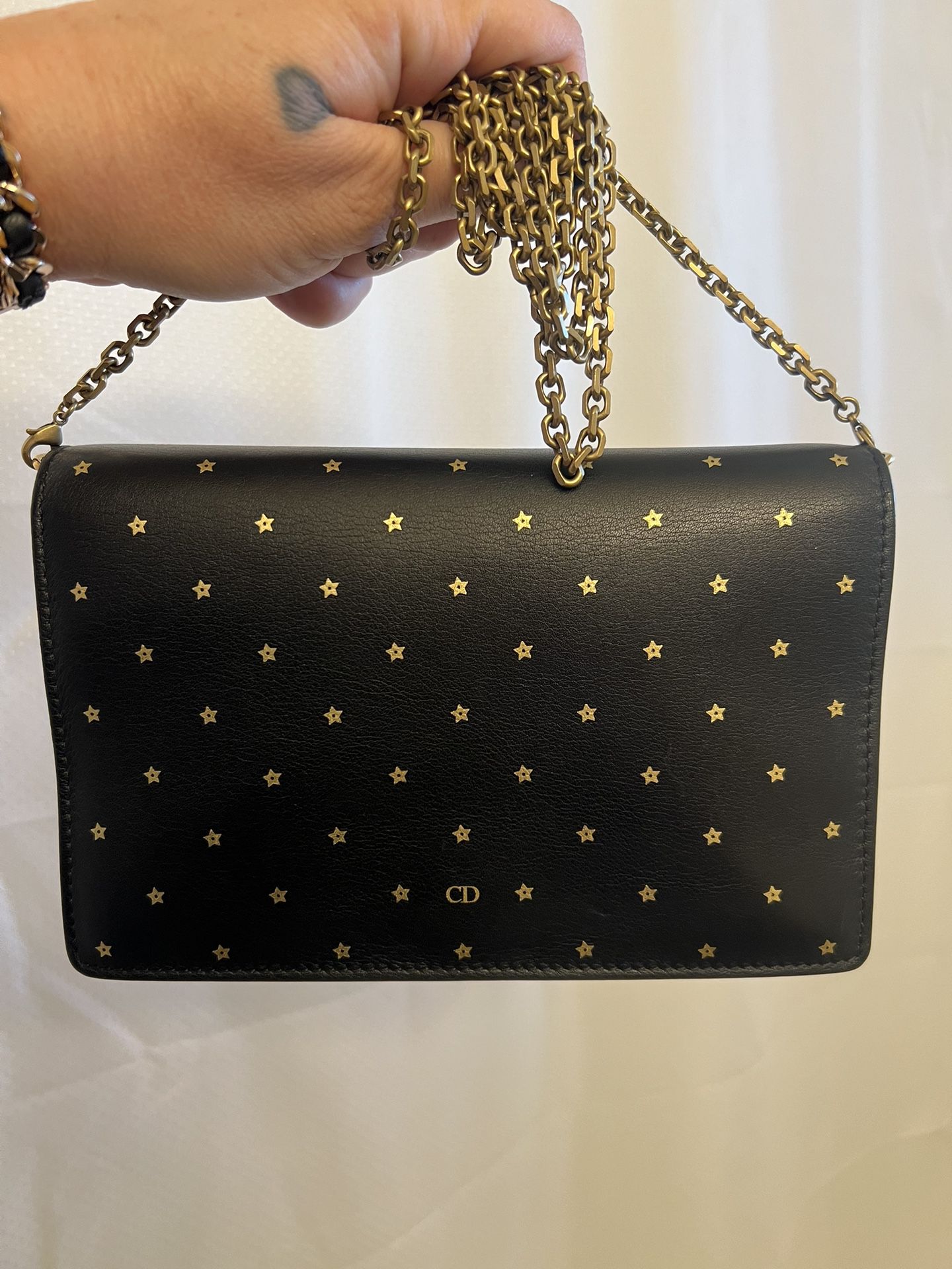 Authentic Dior Black And Gold Star Chain Bag