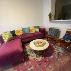 Magenta Sofa, Ottoman, & Cushions