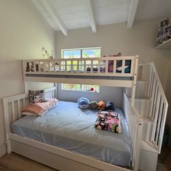 3-in-1 Bunk bed. Twin Over Full Bed + Twin Trundle With Full Size Mattress. 