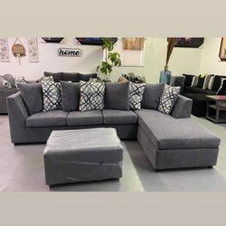 Gray Sectional With Ottoman ‼️new In Stock‼️