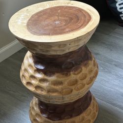 Rustic Hand-Carved Solid Wood Stool