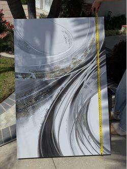 gold leaf accents with silver background canvas -60inches tall-
