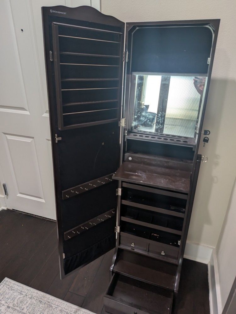 Jewelry Cabinet Armoire - Lockable, Full Size Mirror!