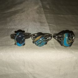 Elegant Silver And Blue Ring Set Size 8 ,13, 16