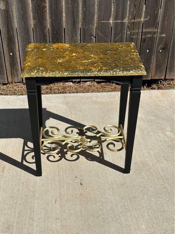 Small black with gold leaf epoxy top side table accent table end table 23”H x 19.5”L x 12”W