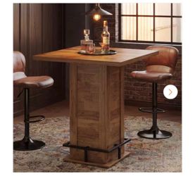 Roesler Vintage Brown Wood 31 in. Pedestal Dining Table Seats 4 People, Farmhouse Dining Table for 4