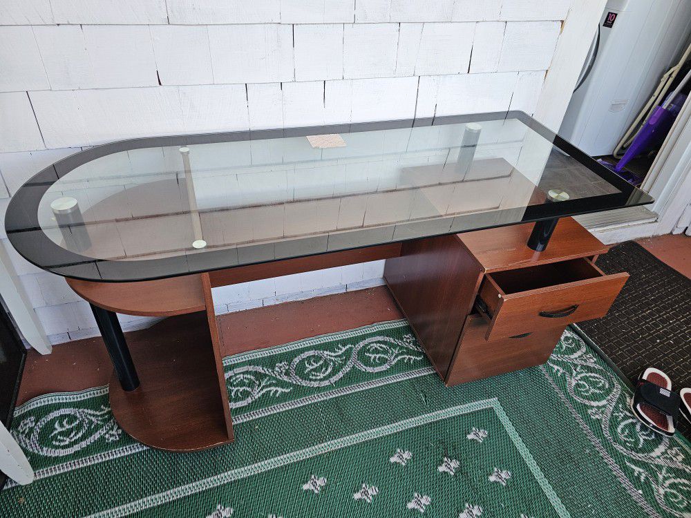 Wooden Desk With Glass Top