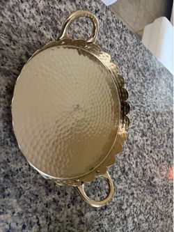 Gold Hammered Metal Serving Tray with Handles