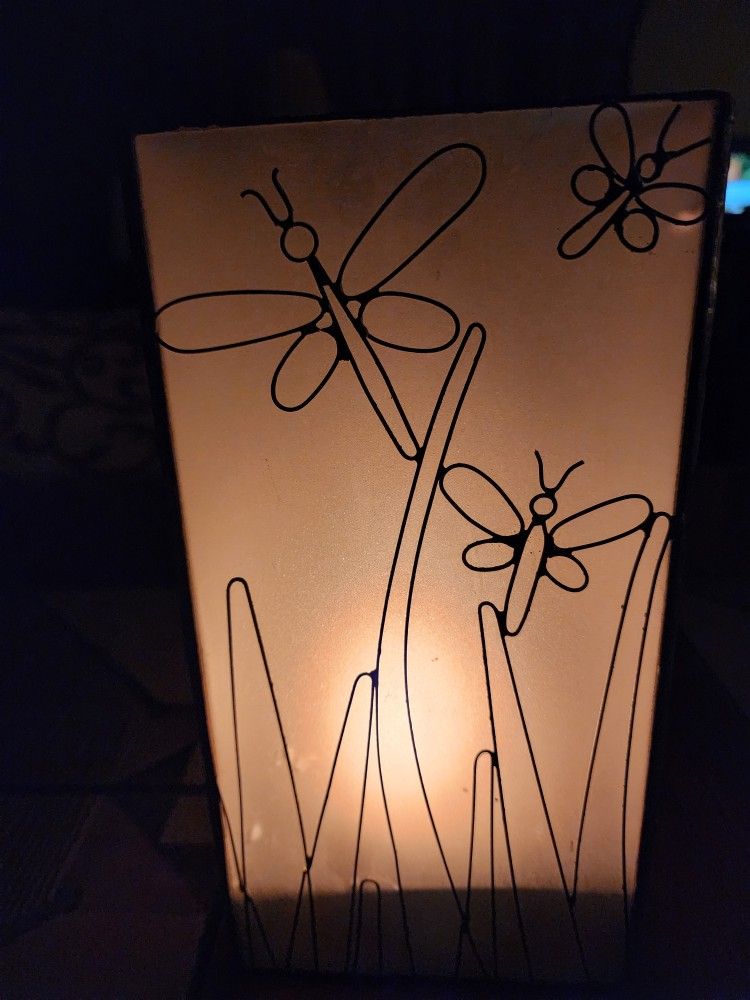 Two Crate&Barrel Dragonfly Pillar Candle Holders

