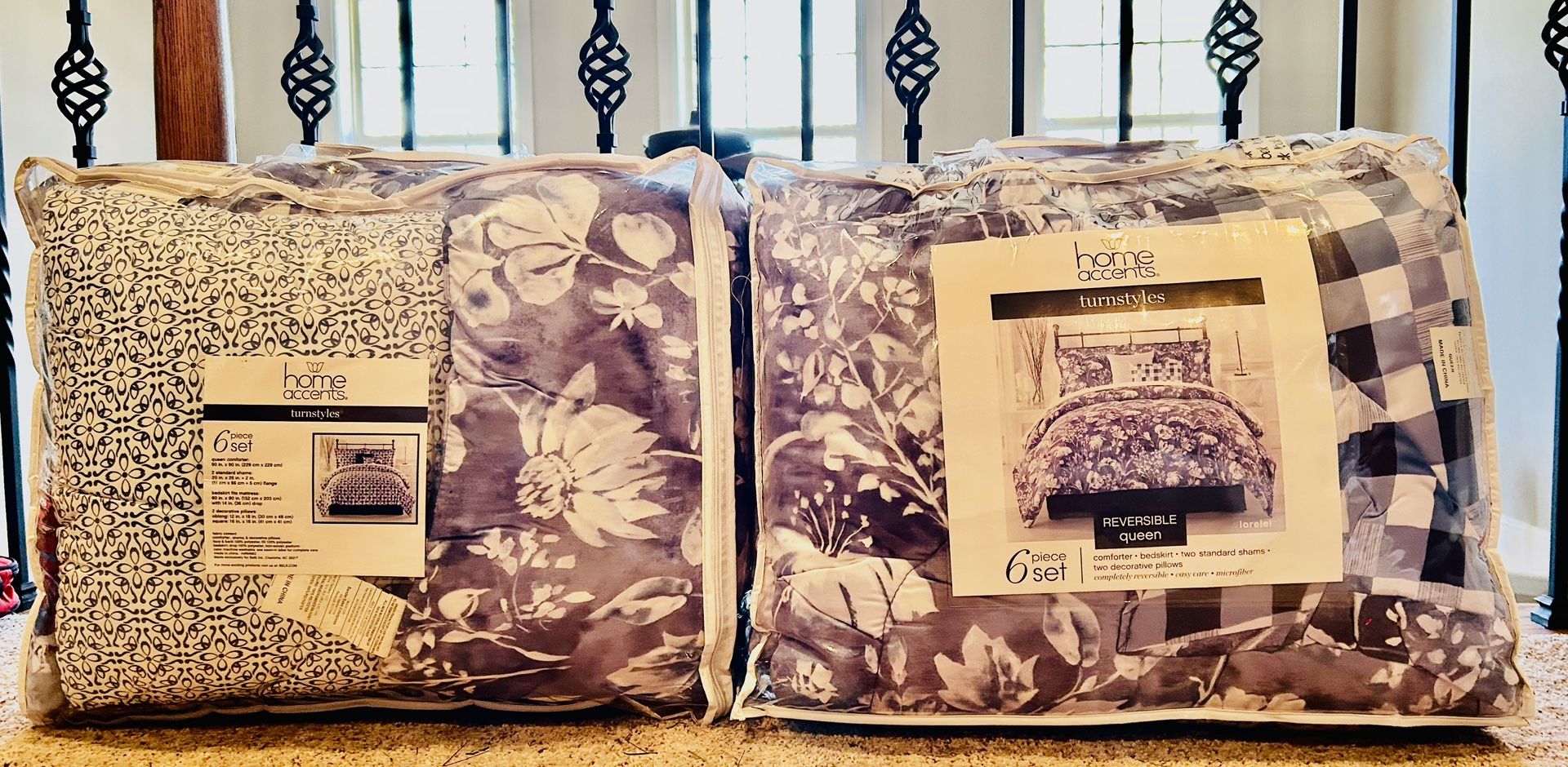 (2) 6 piece set - REVERSIBLE queen sets