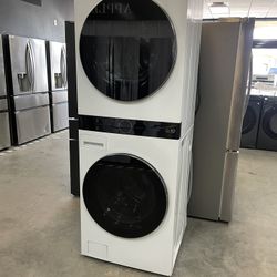Lg 4.5 Cu Front Load Washer & Ventless Electric Dryer In White