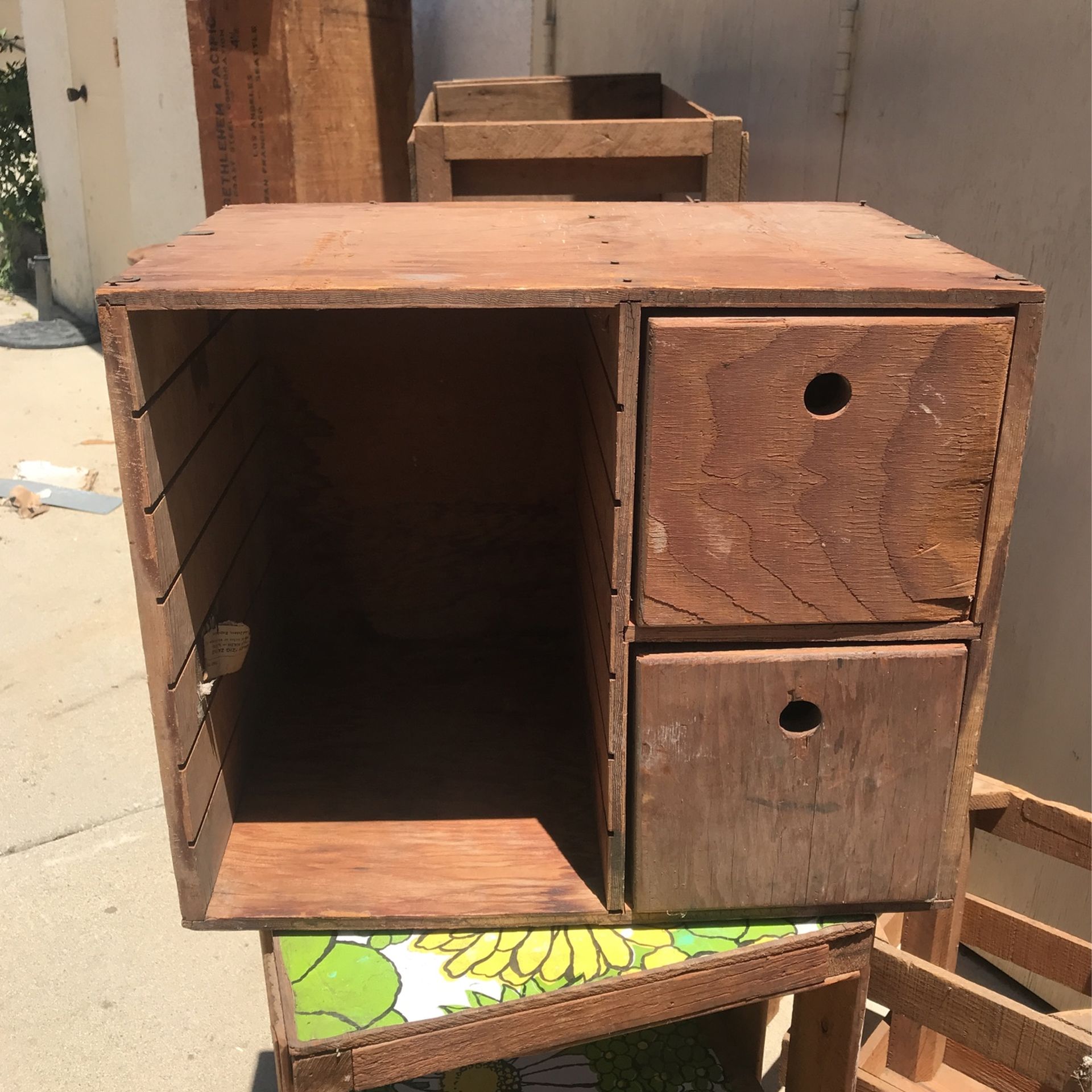Decorative Wood Storage Crate With Drawers