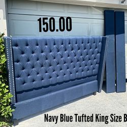 Navy Blue King Size Tufted Bed