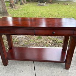 Solid Wood Console Table w/ Drawer & Shelf – Cherry Finish