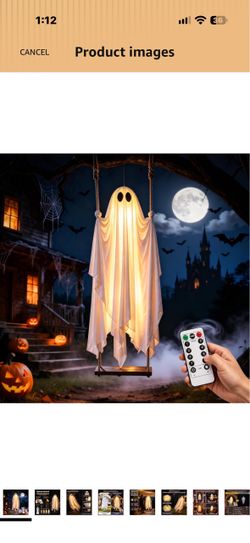 Halloween Decorations Outdoor, 5 FT Hanging Swing Ghost Halloween Decor Solid Wood Swing with LED Lights & Remote Control, Timer Function, Waterproof,