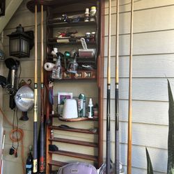  Legacy Billiards Classic Wall Rack, a traditional-style furniture piece designed to organize pool cues and various billiard accessories