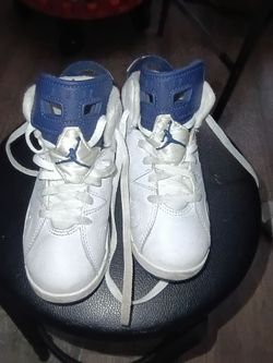 Air Jordan 6 Retro (PS) Kids Size C11 White with Midnight Navy 384666-141