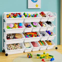 Large Kids Toy Storage Organizer with 18 Toy Bins White 