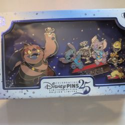 2025 Disney Parks Celebrating 25th Years LE 900 Box Pin Set 2 Stitch Angel Jumba