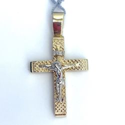 14K Two Tone Gold Pendant | Jesus Cross Design