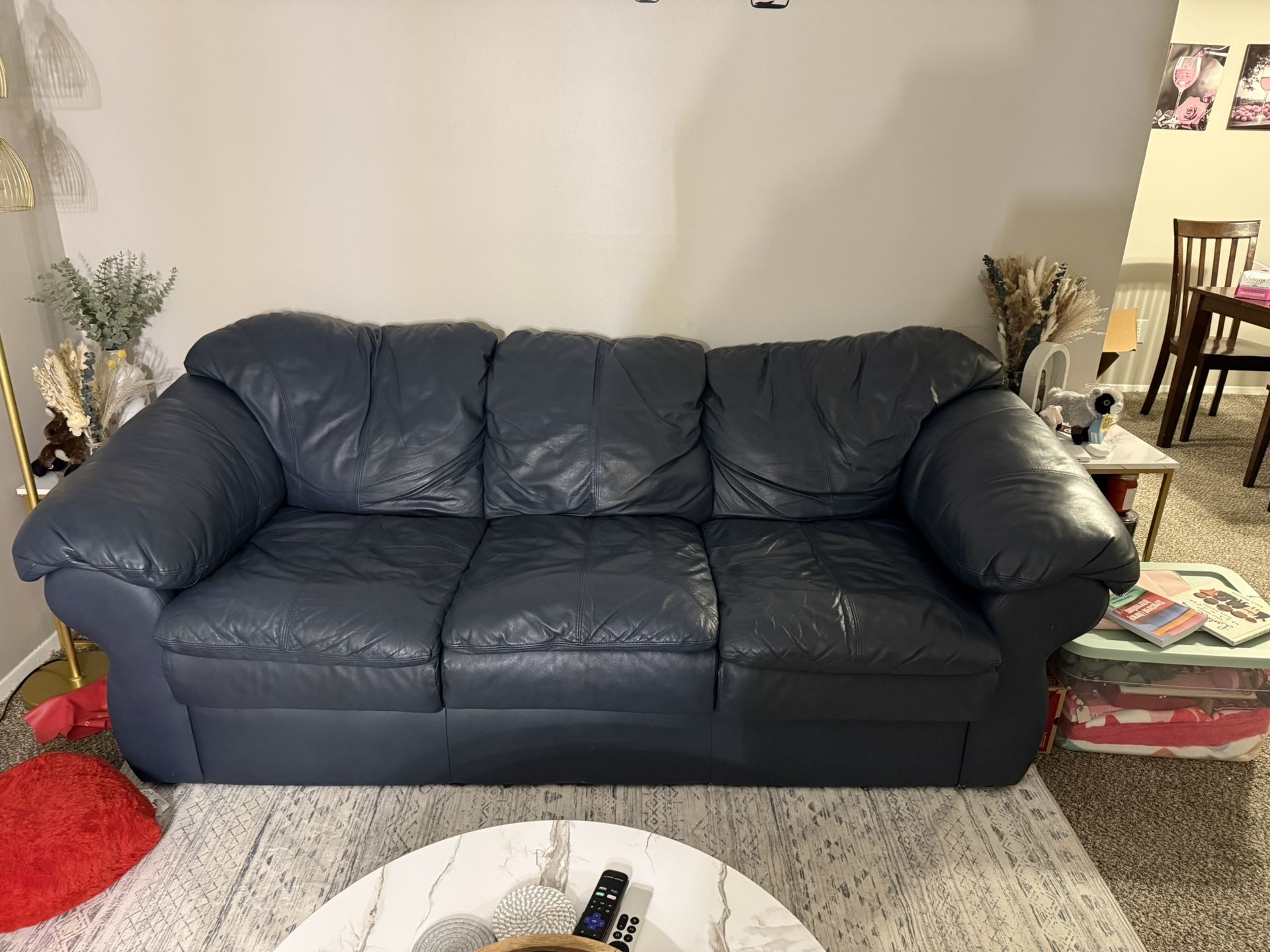 Navy Leather Couch