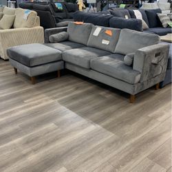 Gray Velvet Nico Chaise Sofa