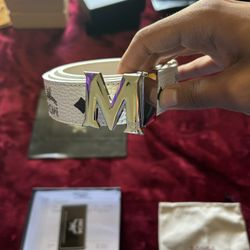 White And Silver MCM Belt 