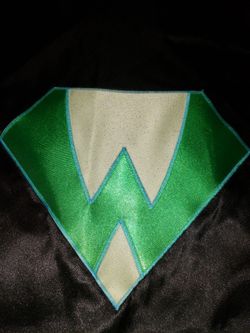 NEW ADULT SUPERHERO COSTUME CAPE "W" GREEN BLACK