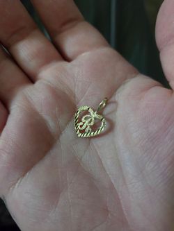 14k solid gold R in a heart pendant