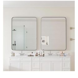 40 x 30 Round Horn Rectangle Makeup Seamless Mirror Black