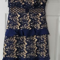 Blue Navy and Beige Cocktail Dress