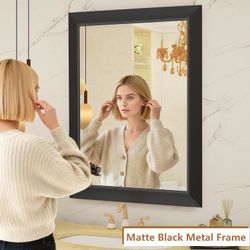 Matte Black Bathroom Mirror for Over Sink 48x 36 inch, Metal Thick Frame Rectangle Vanity Mirror for Wall, Anti-Rust, Horizontally or Vertically Mount