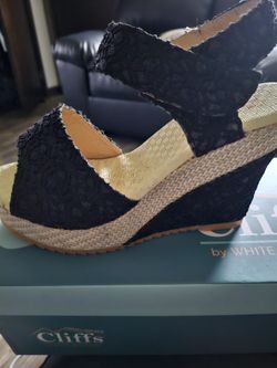 Black Glitter Wedge Heels