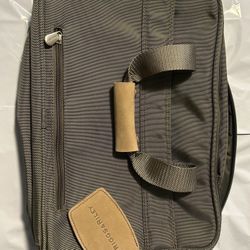 Briggs & Riley 17" Expandable Crossbody Briefcase Olive Green Leather Accents 