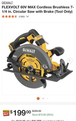FLEXVOLT 60V MAX Cordless Brushless 7-1/4 in. Circular Saw with Brake (Tool Only