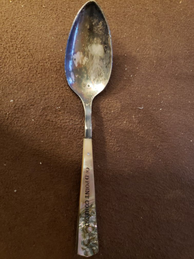 Old point comfort miniature abalone handled spoon