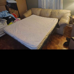 Italian leather couch with queen bed