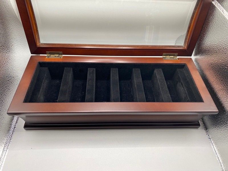 Vintage solid cherry wood glass watch/ jewelry display case