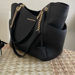 Used Beautiful Michael Kors Black Bag With Gold Hardware $45