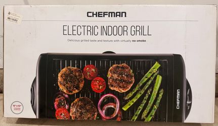 Brand New!! Chefman Electric Smokeless Indoor Grill w/ Non-Stick Cooking Surface & Adjustable Temperature Knob from Warm to Sear for Customized BBQing