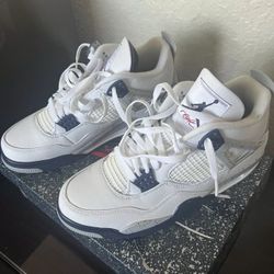 Mens Air Jordan 4 Retro White Midnight Navy w Grey Size 10.5 Firm On Price 