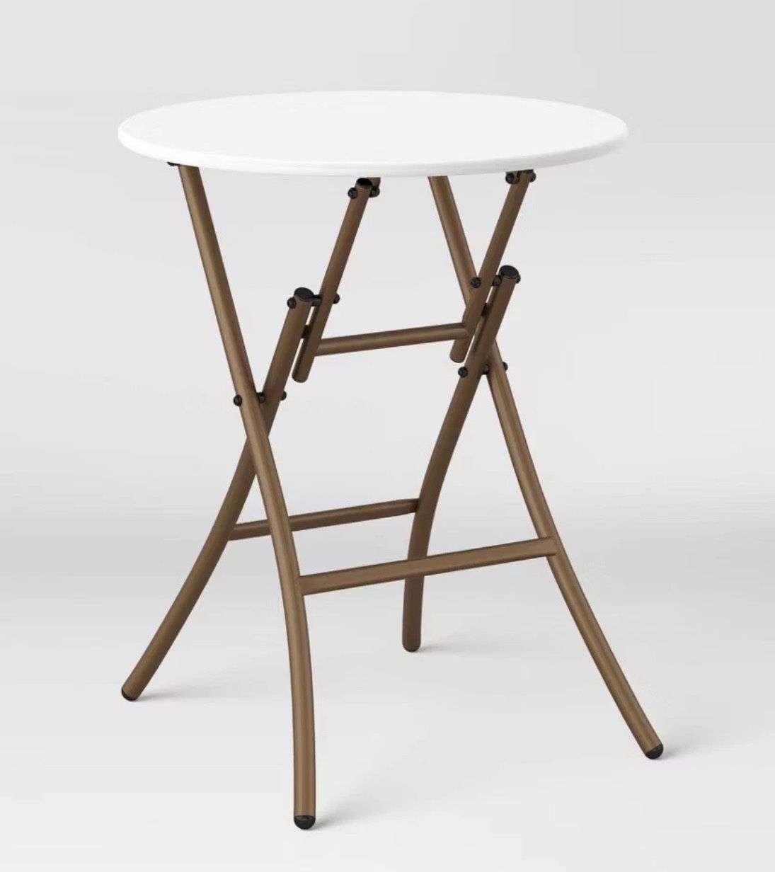 French Cafe Folding Round Patio Bistro Table White Brown Metal Frame