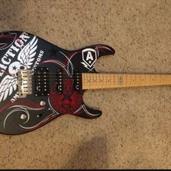 ESP Ltd custom electric guitar with rat rod pinstriping. Great for hot rod garage or game room
