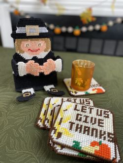 Set of 6 Crochet Thanksgiving Pilgrim Coasters