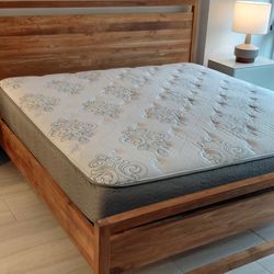 Crate & Barrel Linea natural king bed frame in solid reclaimed teak w/ Mattress - Retail: $3200